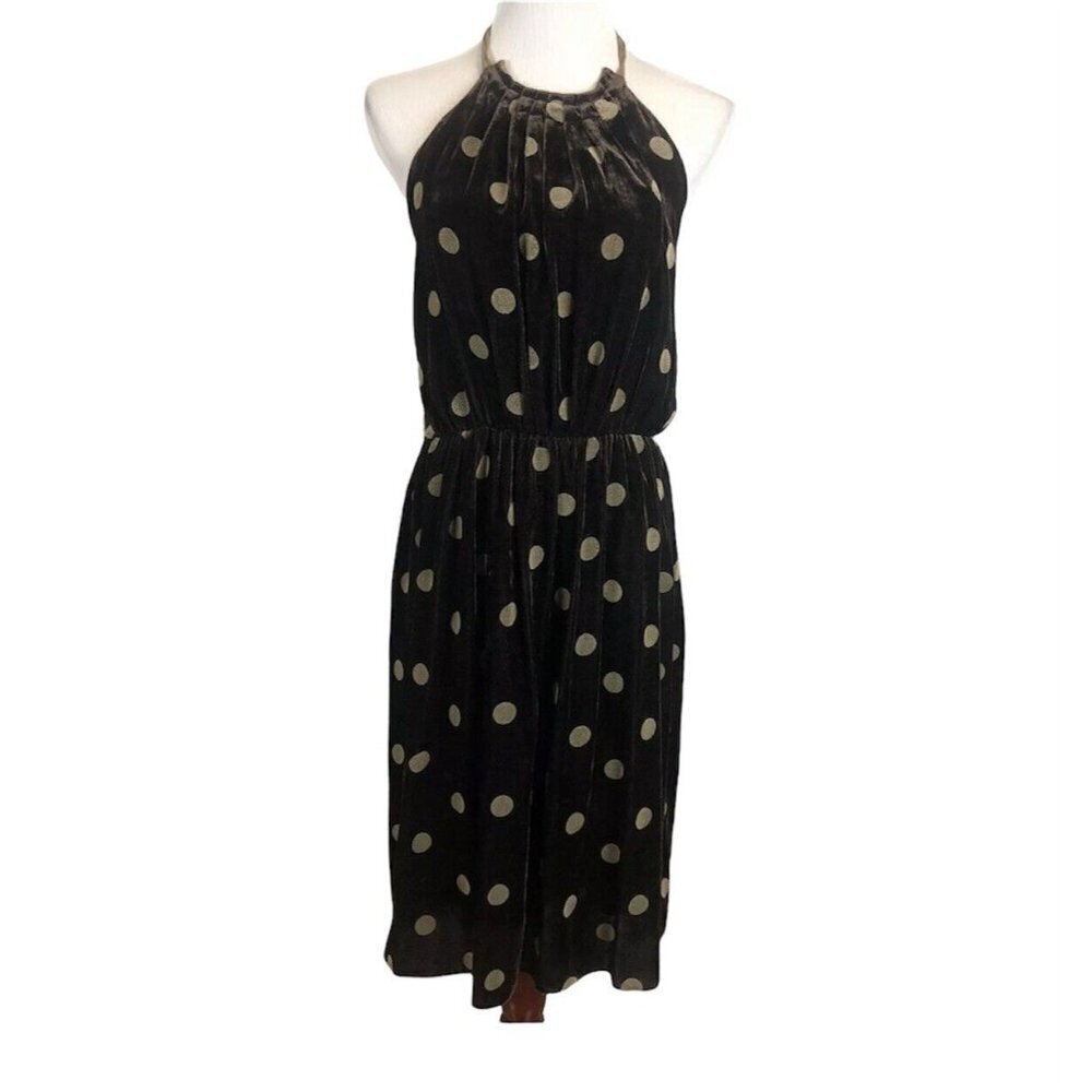 Steve Madden Brown Polka Dot Velvet Halter Dress size 12 No Belt
